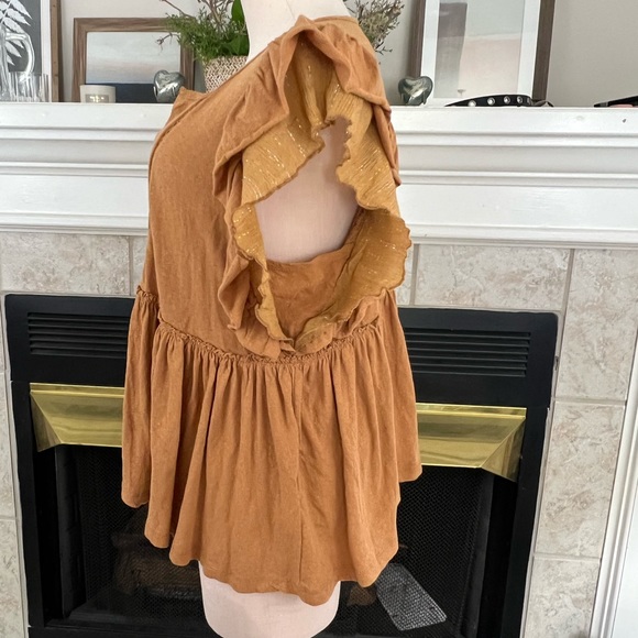 ANTHROPOLOGIE NEW Caroline babydoll flatter sleeve top in honey brown - Picture 12 of 14